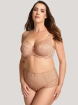 Modelka w komplecie cielistej bielizny koronkowej full cup Brafitteria.