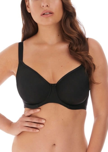 Czarny biustonosz miękki full cup na modelce – gładki stanik soft