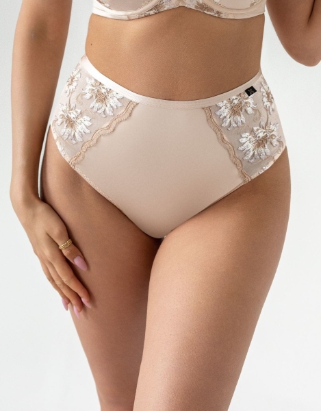 Cieliste stringi high waist – detale haftu i gładkie wykończenie