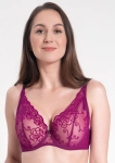Fuksjowa braletka push-up na modelce – welurowy haft i efektowne uniesienie