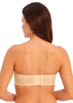 Tył czarnego biustonosza strapless na modelce – gładki pas obwodu i wsparcie