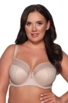 Detale biustonosza półusztywnianego cielistego full-cup – zbliżenie na miseczki nude semi-soft