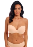 Cielisty biustonosz strapless zbliżenie – gładkie miseczki multiway na modelce