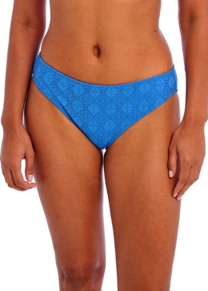 Niebieskie figi kąpielowe z płaską koronką – klasyczny krój bikini