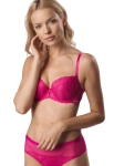 Koronkowy biustonosz push-up fuksja zmysłowo eksponuje sylwetkę i unosi biust.