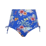 Granatowe figi kąpielowe typu high-waist z motywem sycylijskim – zdjęcie produktowe.
