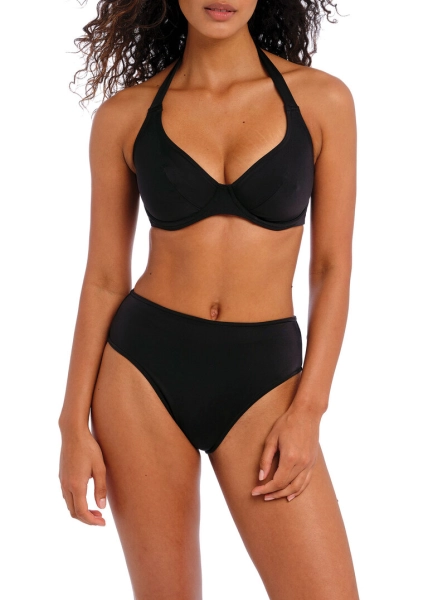 Czarne majtki od bikini z wysokim stanem Freya Swim Jewel Cove – przód na modelce.