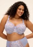 Niebieski biustonosz z fiszbinami Elomi Morgan Blue Leopard – przód na modelce.