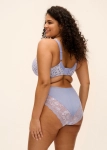 Biustonosz z fiszbinami Elomi Morgan Blue Leopard – tył na modelce.