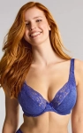 Zbliżenie na dekolt i miseczki biustonosza Panache Heidi Indigo Plunge