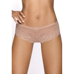 Beżowe szorty koronkowe z wysokim stanem i kwiatowym motywem.