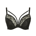 Elegancki biustonosz plunge czarny – haftowane miseczki i paski typu strappy.