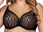 Czarny biustonosz semi-soft z ozdobną koronką na miseczkach typu full cup.