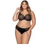 Modelka prezentuje czarny komplet bielizny z biustonoszem semi-soft typu full cup.