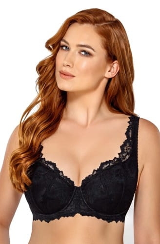 Czarny usztywniany biustonosz typu half cup z elegancką koronką.